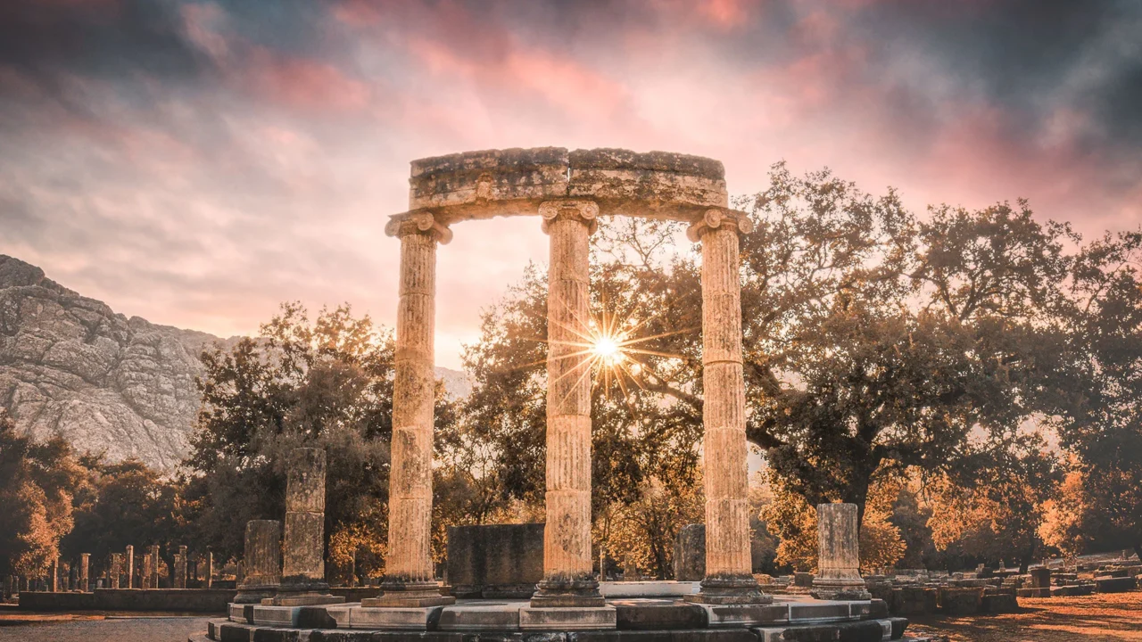 ancient olympia was one of the most sacred and glorious sanctuaries of the ancient world shutterstock 604221098 sunset in ancient olympia greece.webp